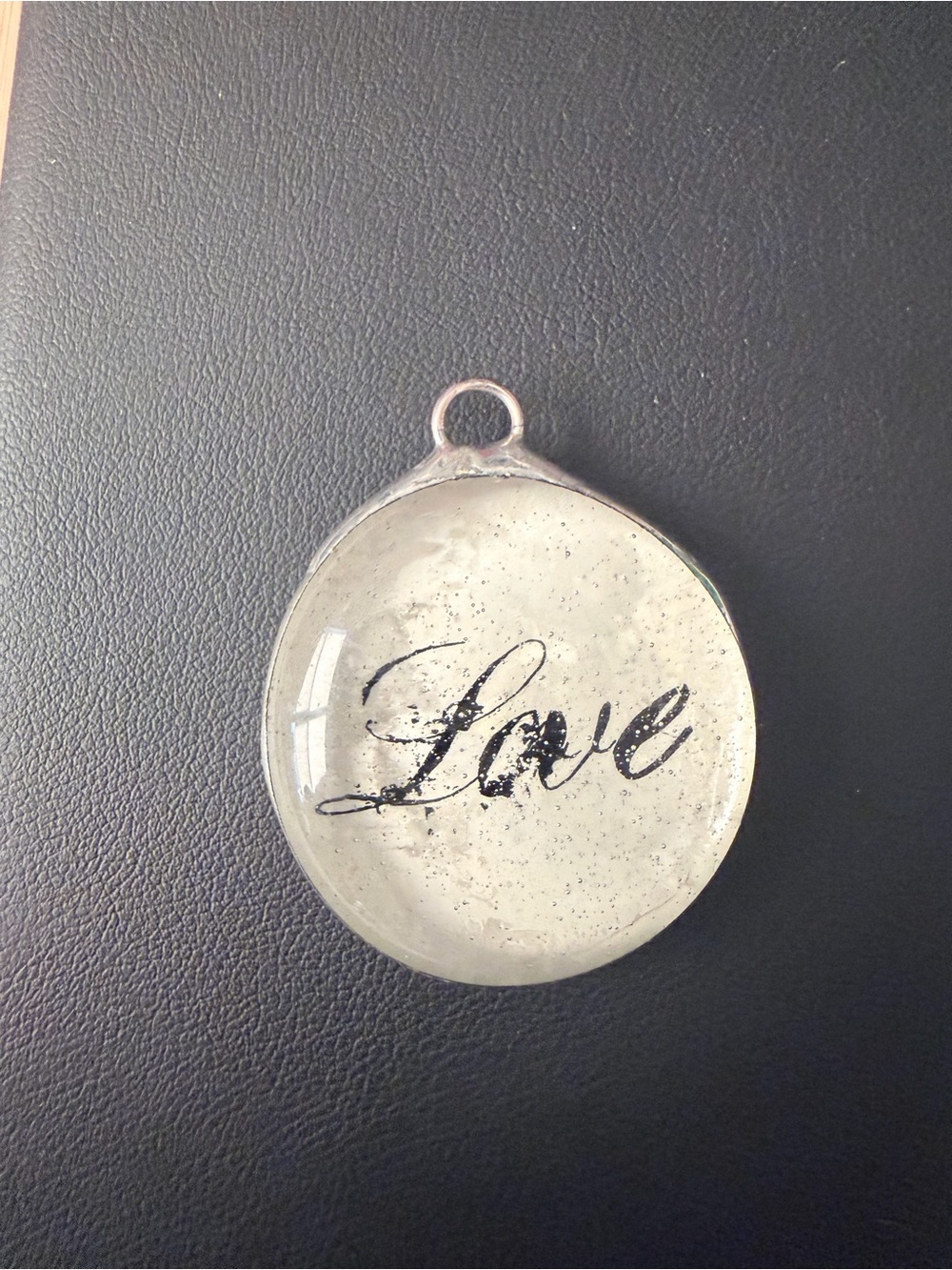 Vintage 'Love' Glass Pendant with silver back